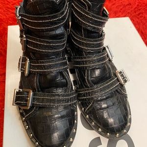 Leather Belted Combat Boots